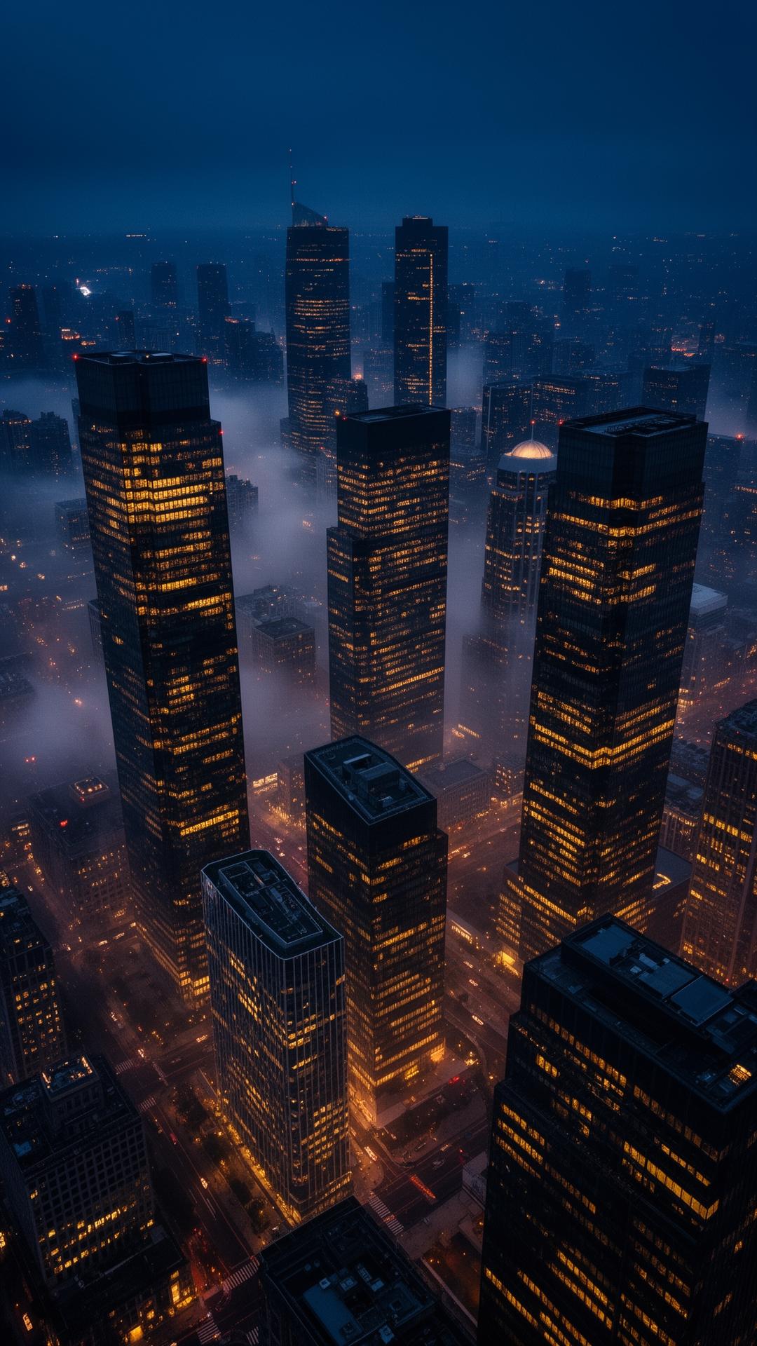 Global financial district at dusk